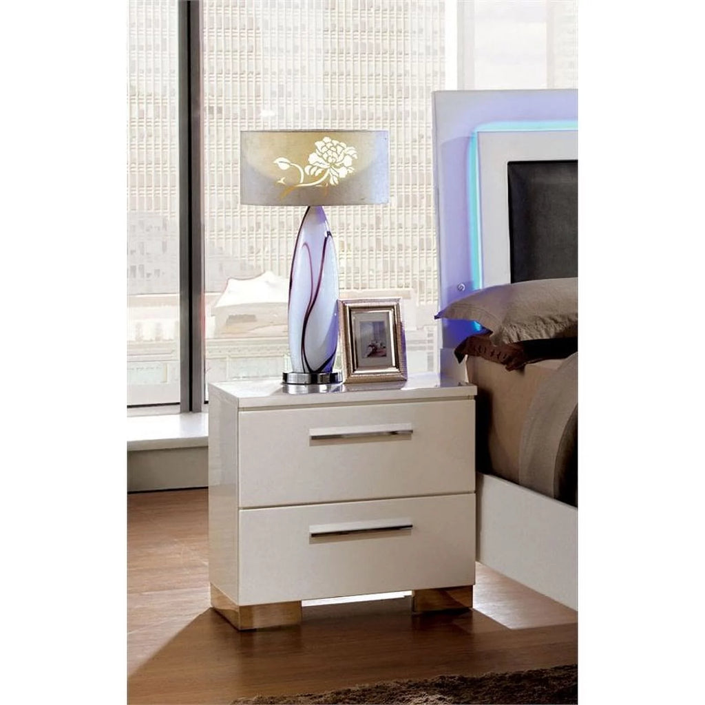 4pc Glossy White Wood Bedroom Set King Nightstand Dresser Mirror Y709890