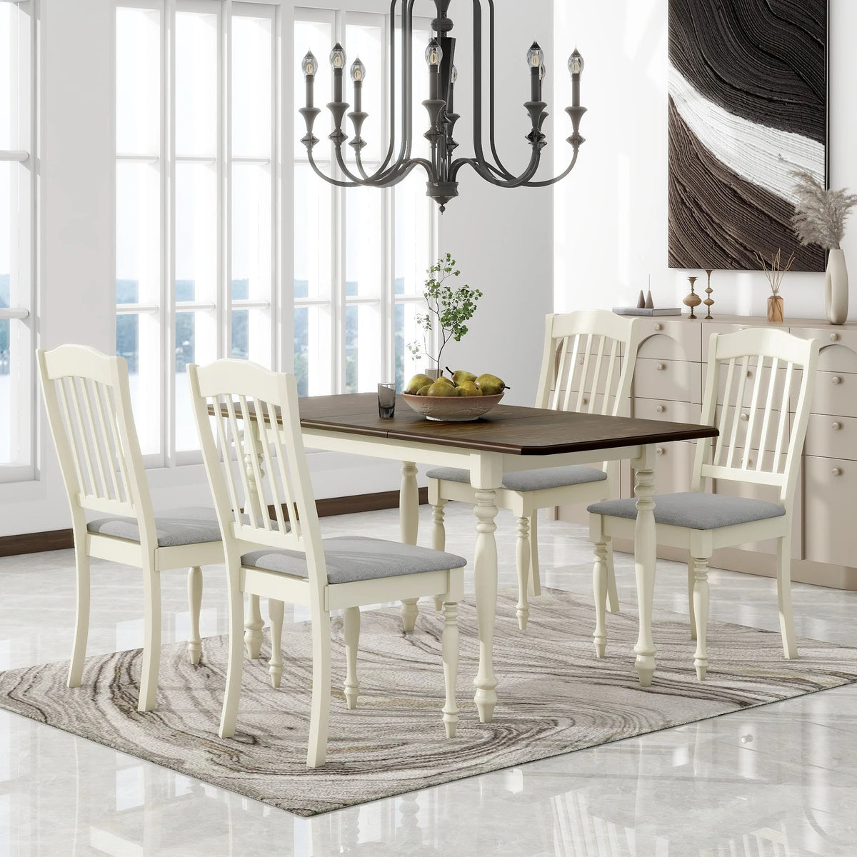 Extendable Dining Table Set with Butterfly Leaf and Upholstered Chairs H2920