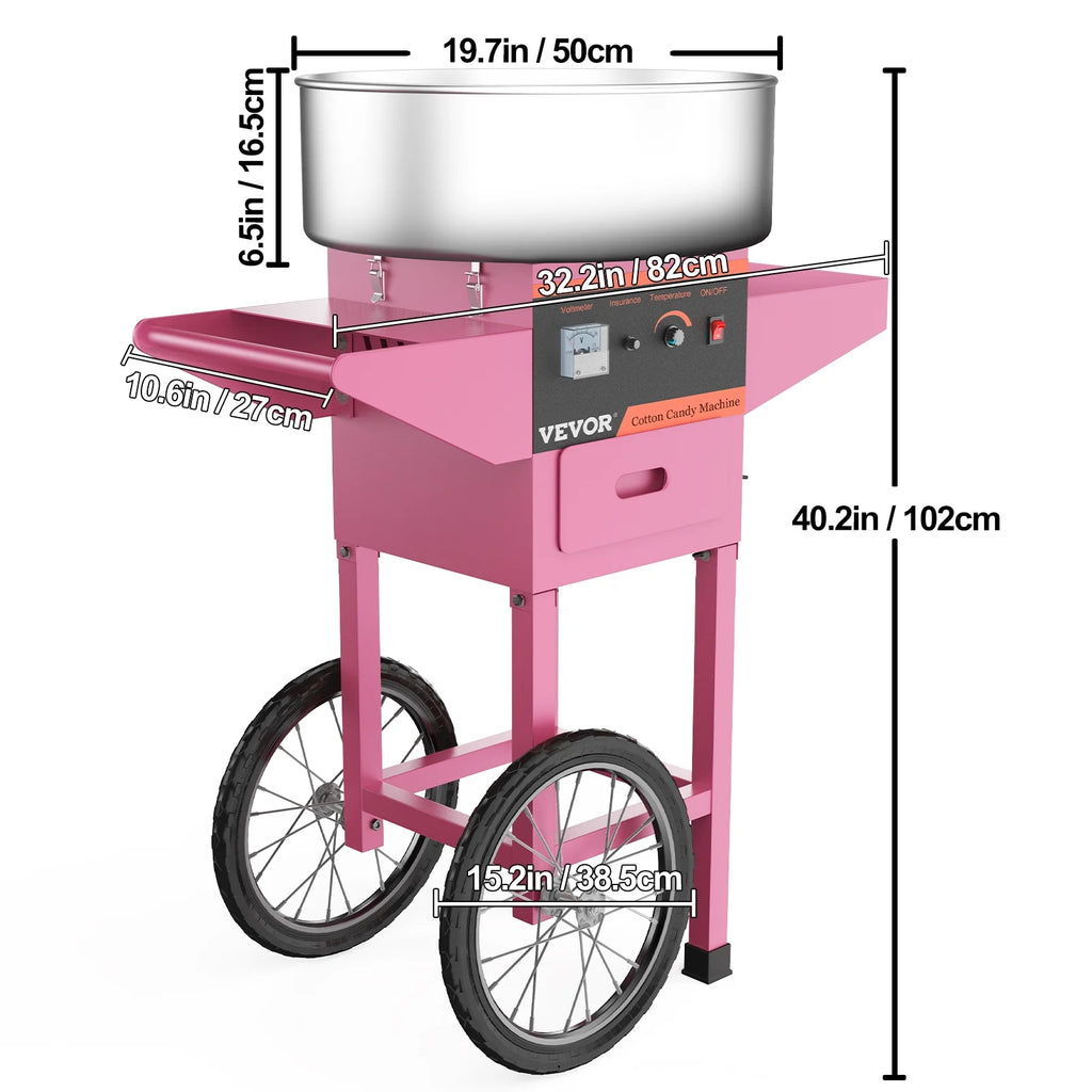 21" Pink Stainless Steel Cotton Candy Machine with Cart E405