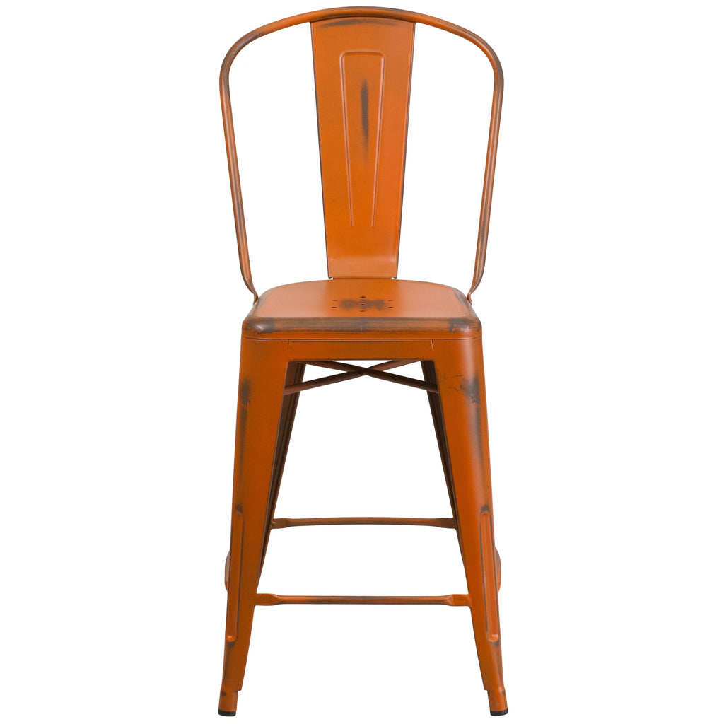 Distressed Orange Metal Counter Height Stool Z916997
