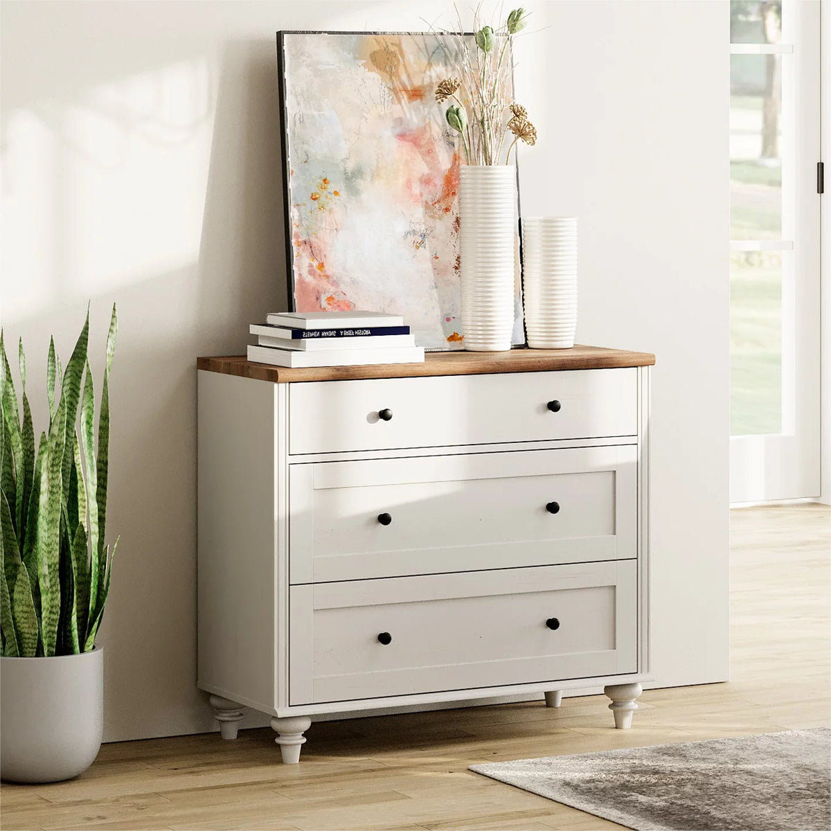 White 3 Drawer Wood Dresser C488