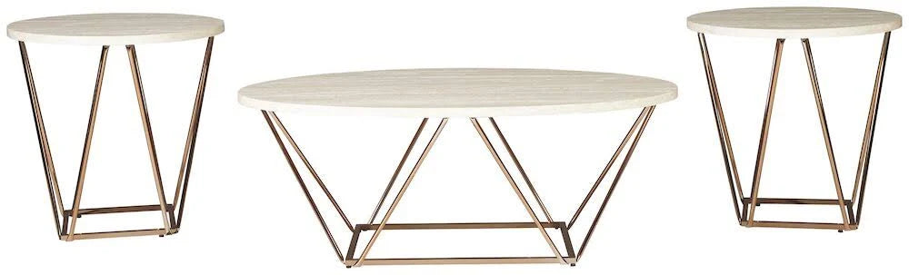 Gold Faux Marble Top Accent Coffee Table Set I546