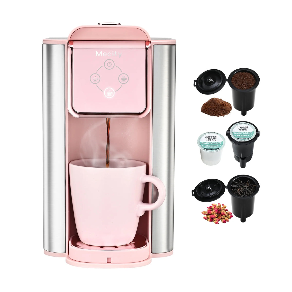 Pink 3-in-1 Single Serve Coffee Machine with Removable 50 Oz Water Reservoir Q196504