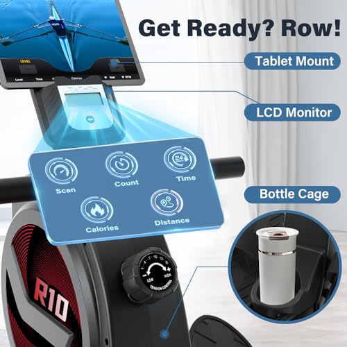 Rowing Machine with 350lb Weight Capacity and LCD Monitor C63202