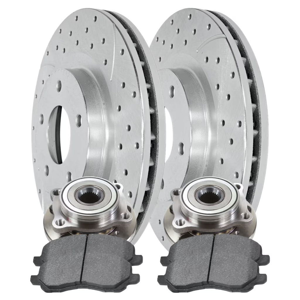 Front Wheel Bearing Hubs Drilled Slotted Rotors Silver Ceramic Pads Kit R3194